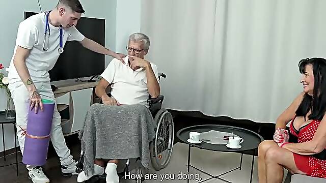 MatureClub - 70yo GILF Wife Cheats on Cuck Wheelchair bound Husband with Physio Guy